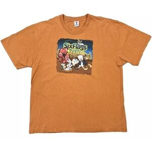 Vintage Six Flags Looney Tunes Size 2XL T-Shirt Y2K Burnt Orange Marvin Martian